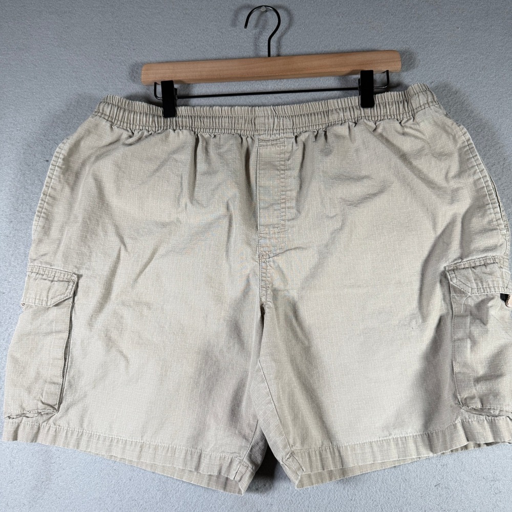 Big Dogs Mens Cargo Shorts Tan‎ Khaki Ripstop Elastic Waist Cotton Large 11956